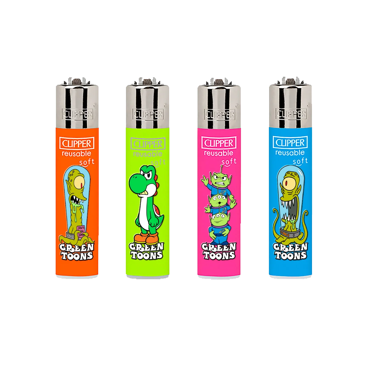 Neon Green Toons 3, línea de cuatro encendedores personalizados